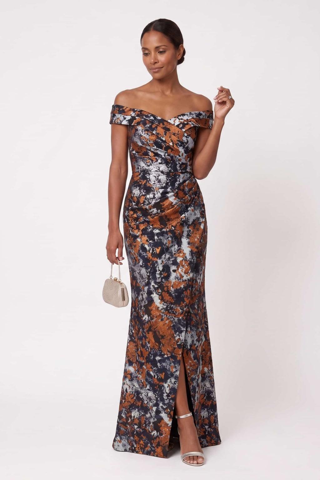 Sheath-Column Floor Length Jacquard Mother of the Bride Dress CM0490 - Orange - COCOMELODY